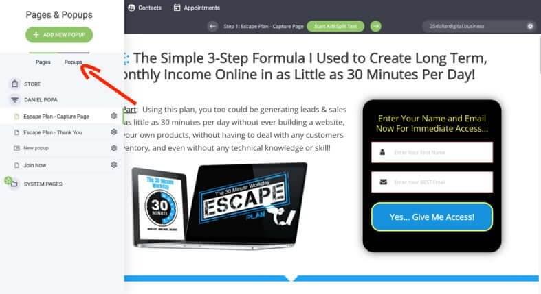 How to create Popups on the HBA funnel builder